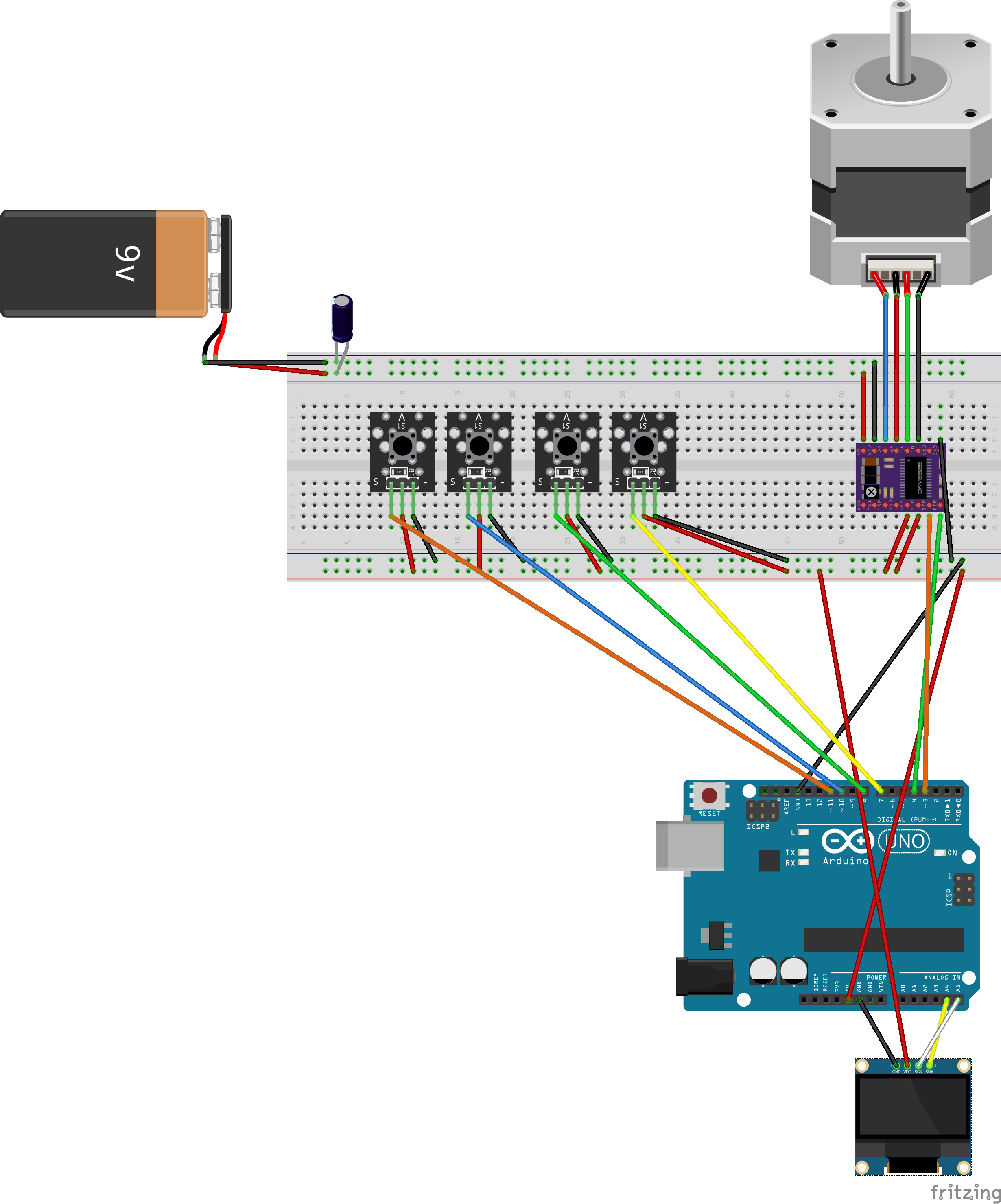This is a wiring diagram of our device which utilizes an Arduino UNO, a DRV8825 Motor Driver, and a NEMA 17 stepper motor.