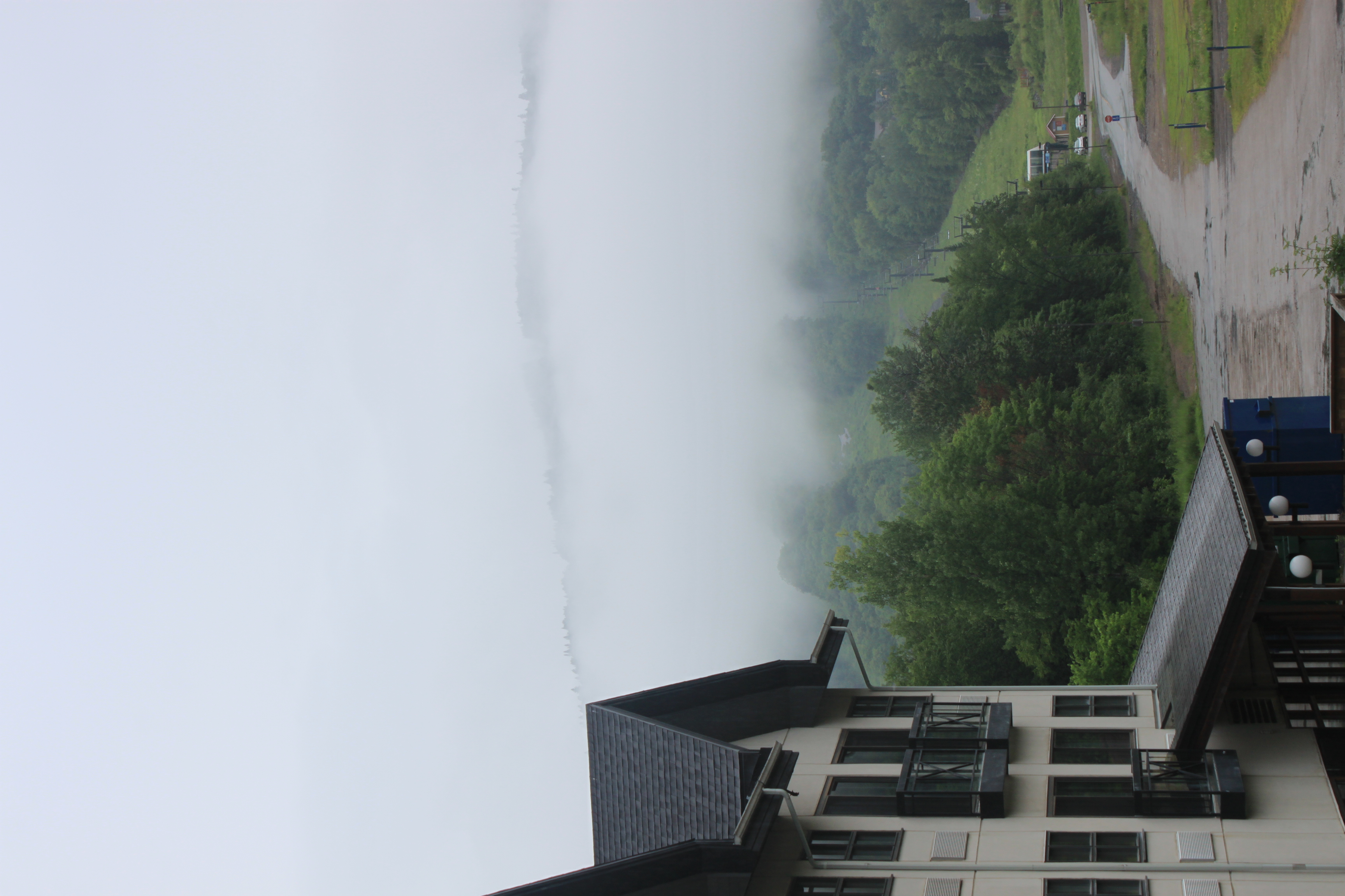 A building in fog