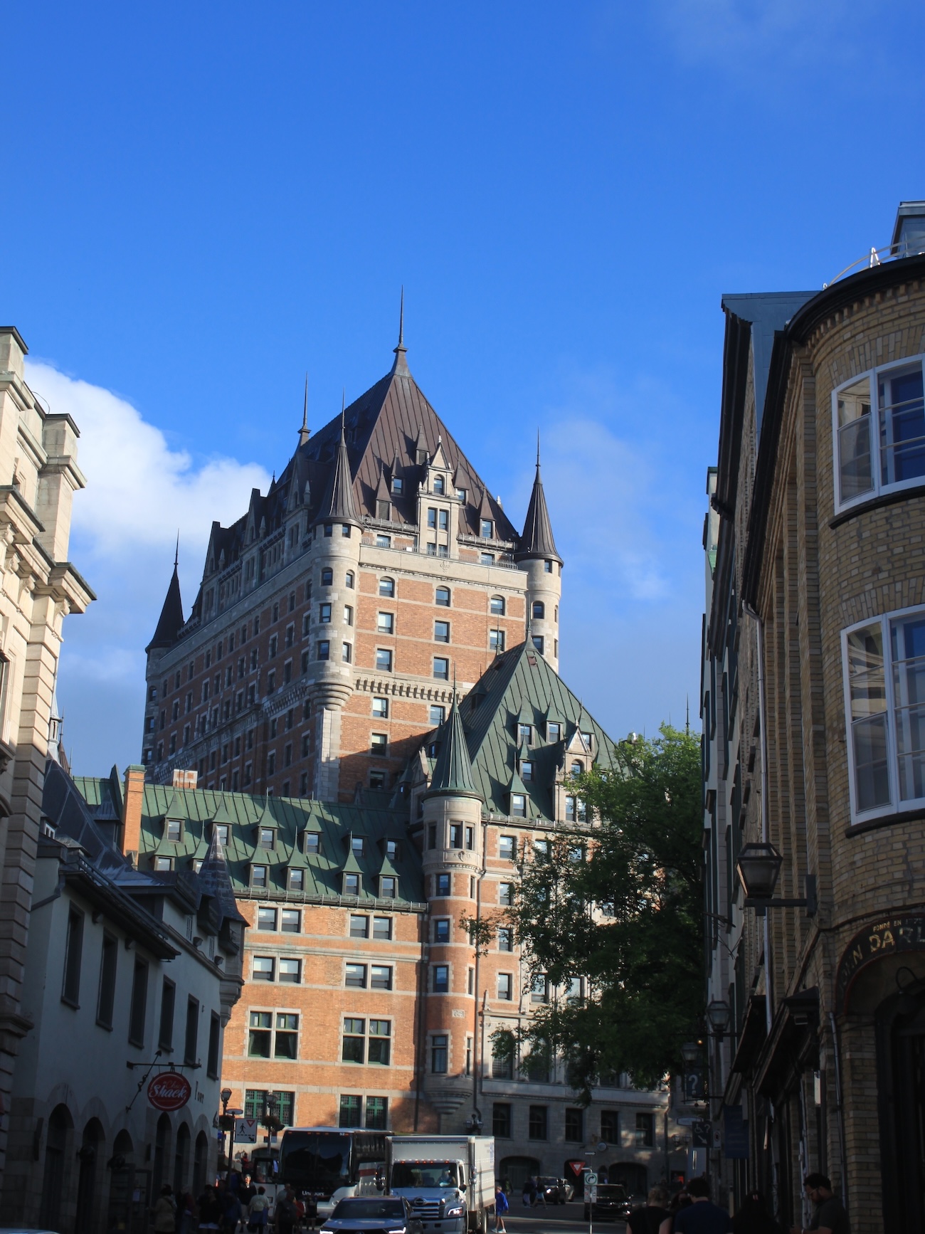 A castle between two buildings