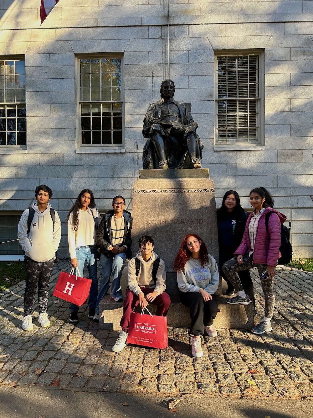 Westborough Math Team in front of the John Harvard statue