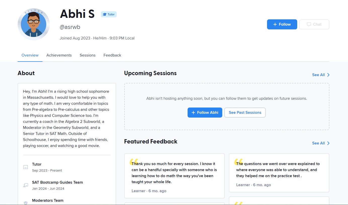 This is a screenshot of my online tutoring profile.