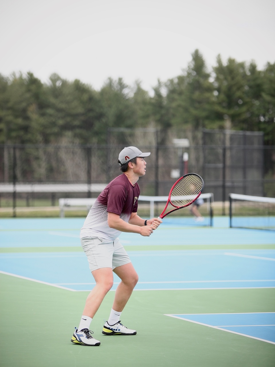 Playing tennis