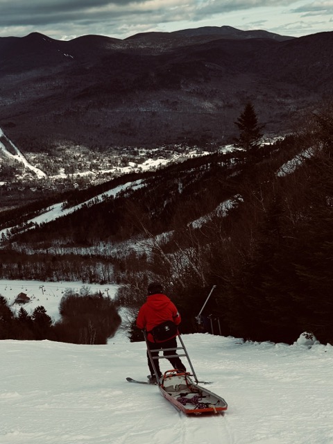 One of my fellow YAPs leading an empty Toboggan down the Waterville slopes