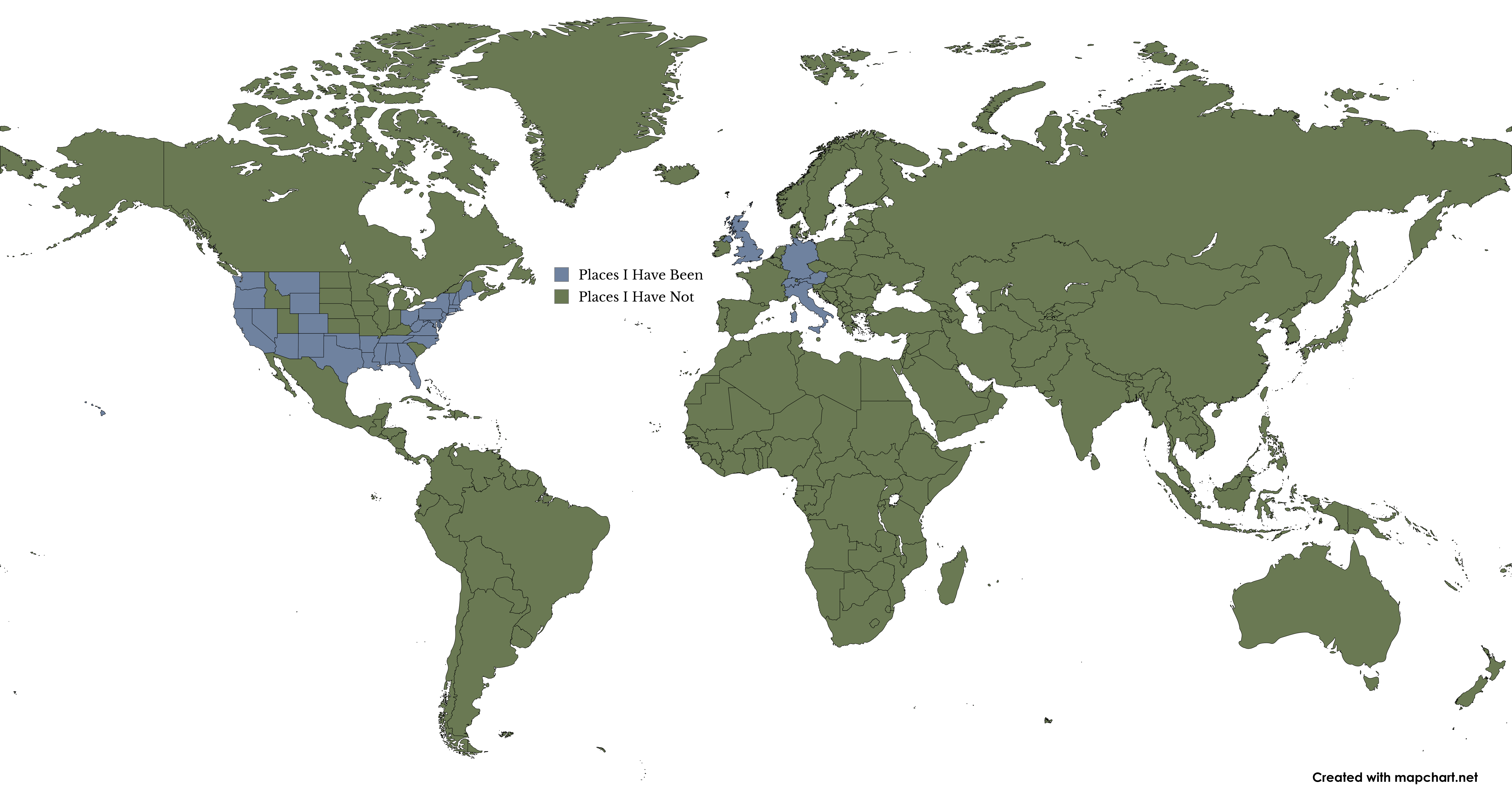 All the places I have stayed the night.