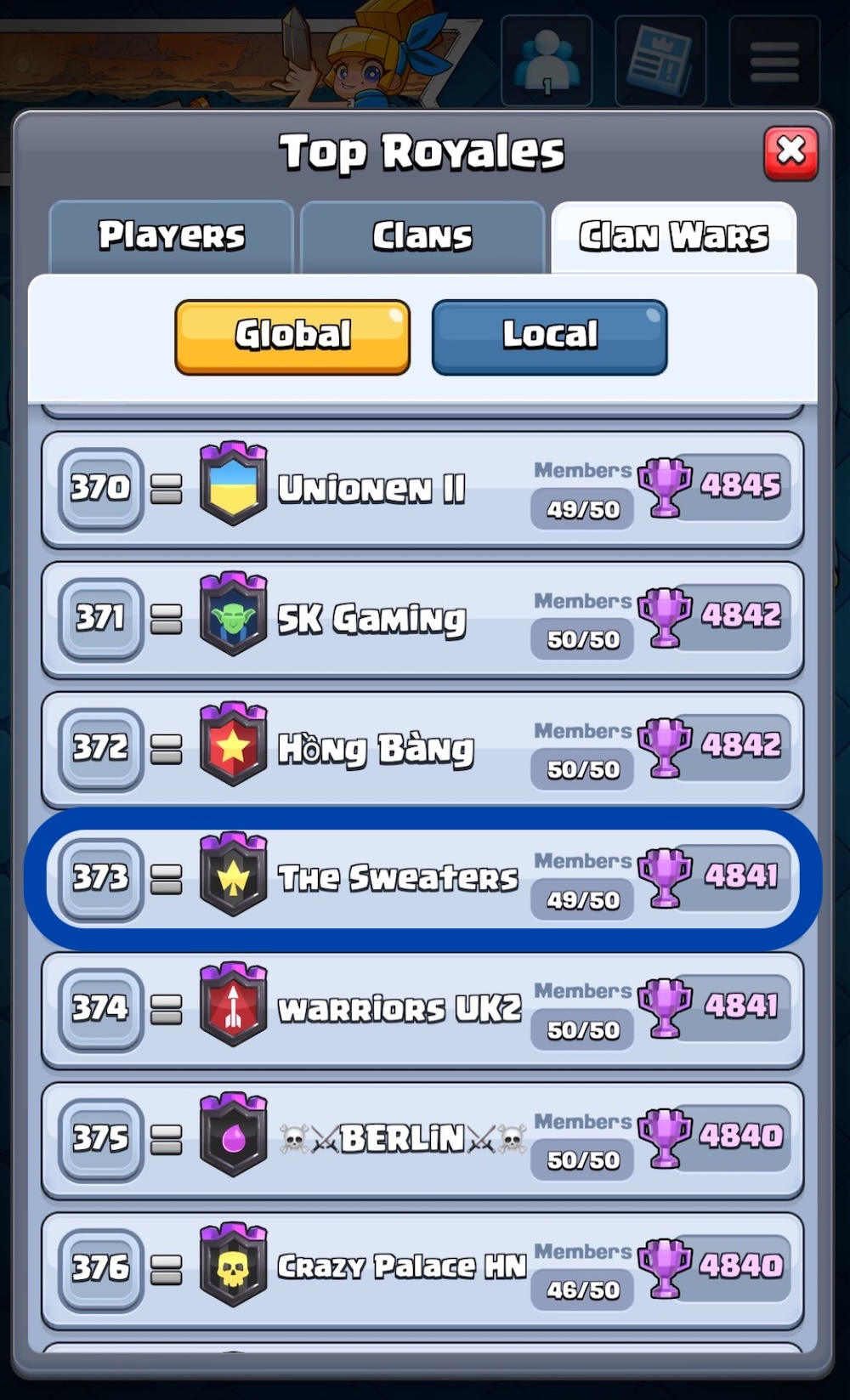 Picture of My Clan's Global Ranking of #373 as of September 2025