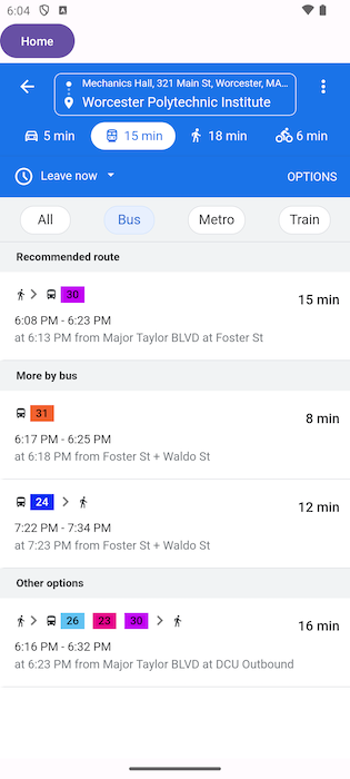 Bus Routes page