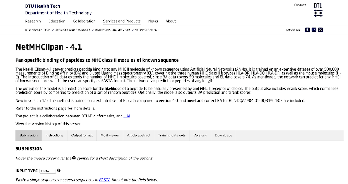 NetMHCIIpan4.1 Website
