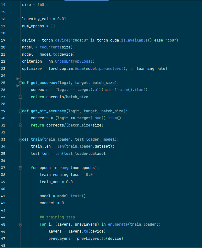 Picture of Python code for training neural network