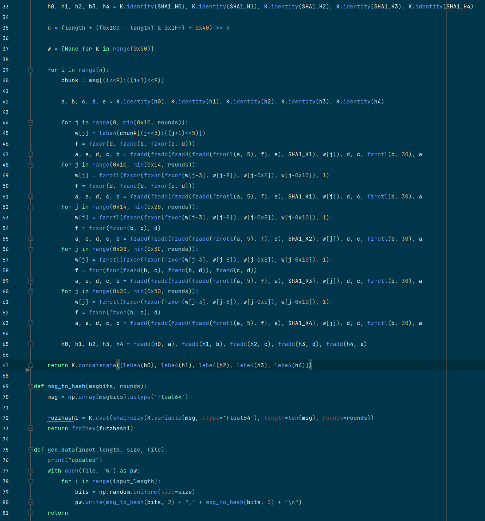 Picture of Python code for fuzzy SHA-1 data