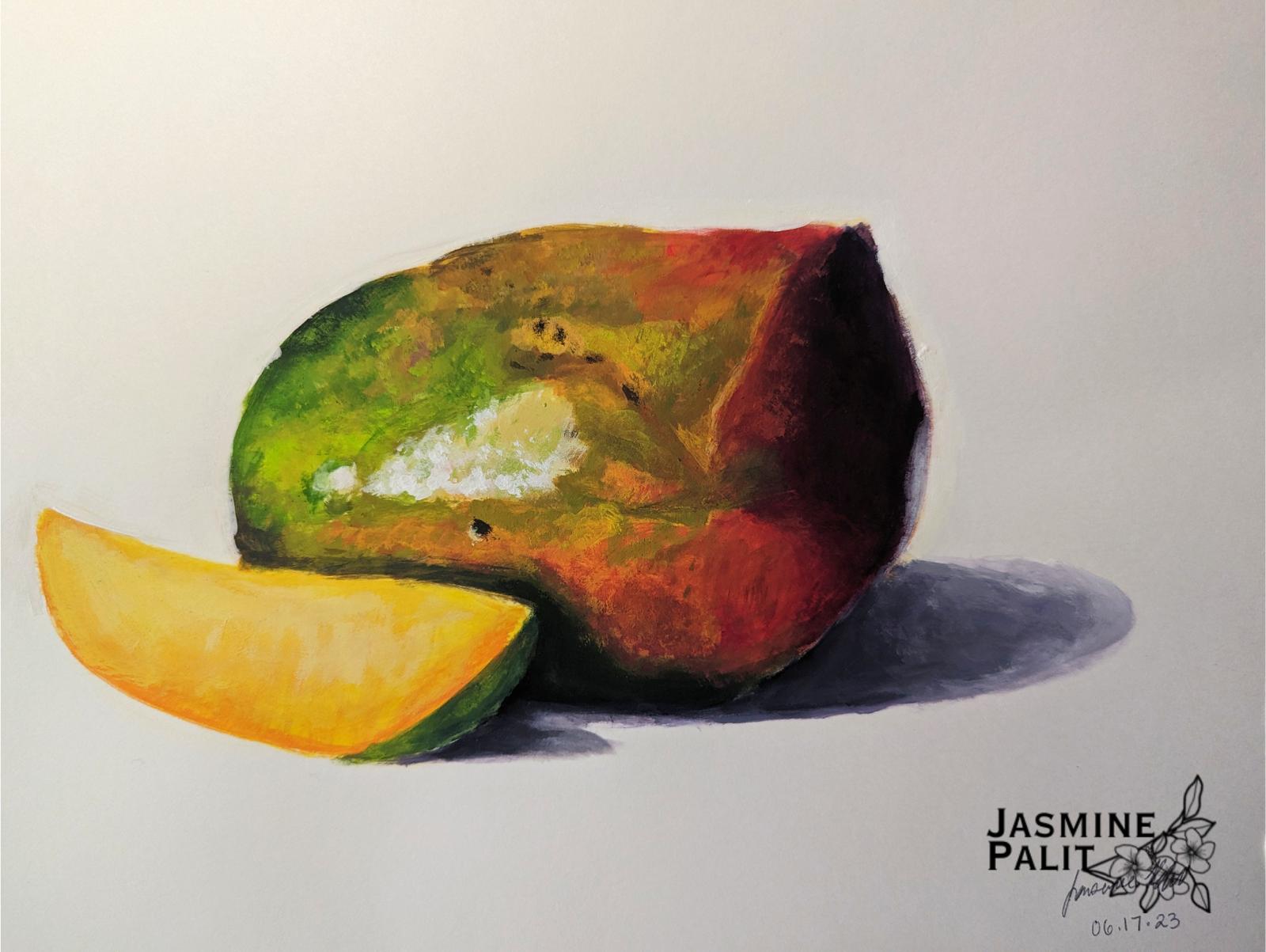 an acrylic painting of a mango