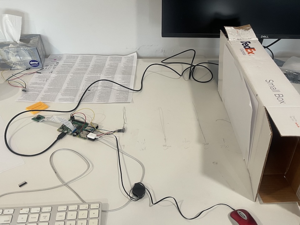 The setup for preliminary testing of the VL53L0X lidar sensor.