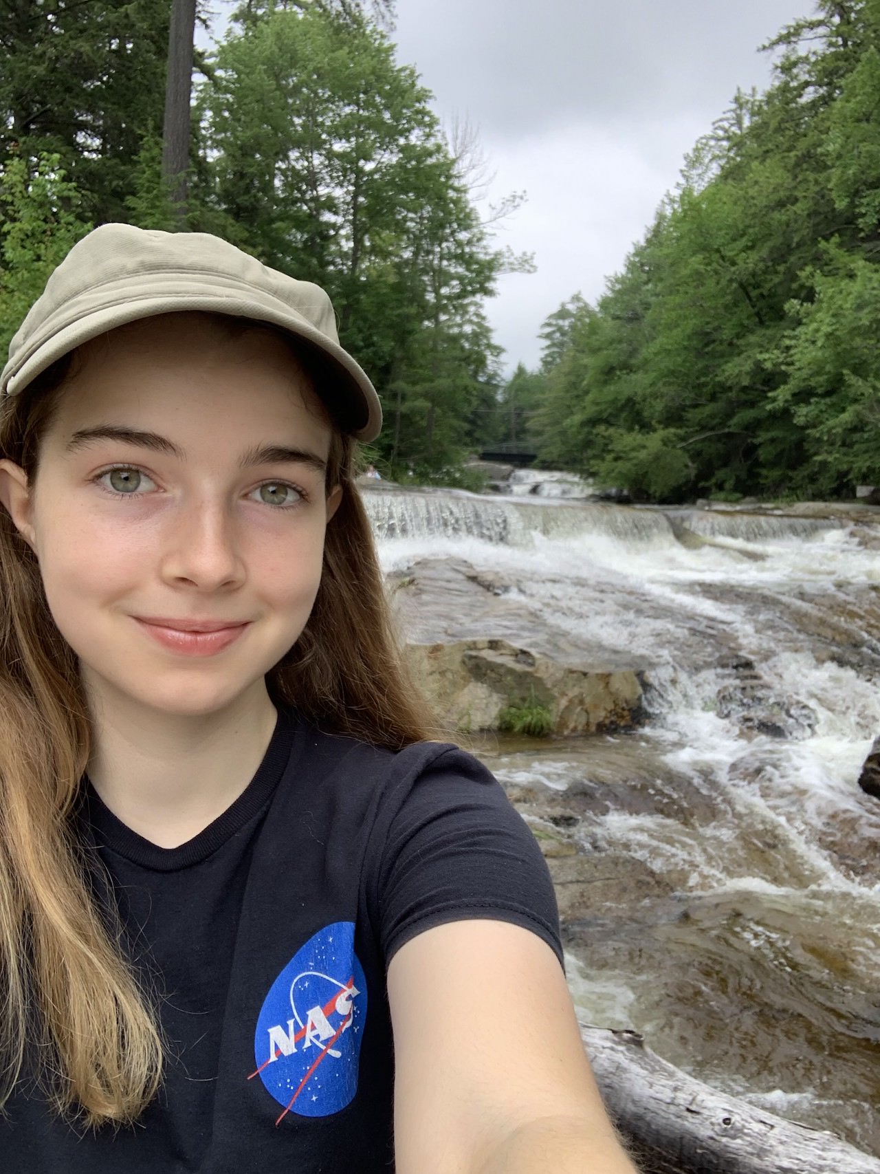 Selfie of Lindsey at Jackson Falls in NH.