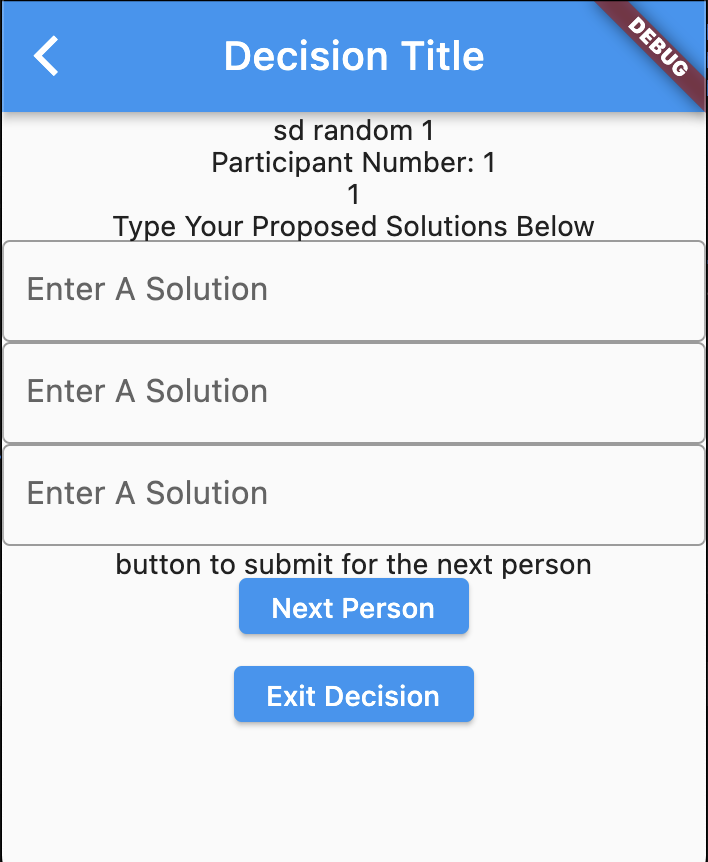 Screenshot of version 1 of the decision making app.