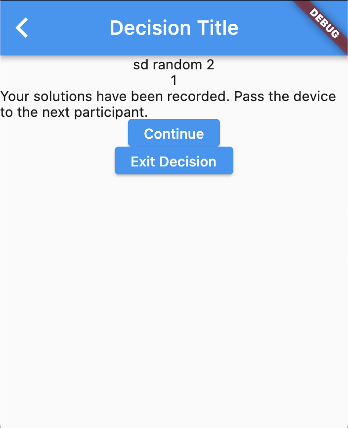 Screenshot of version 1 of the decision making app.