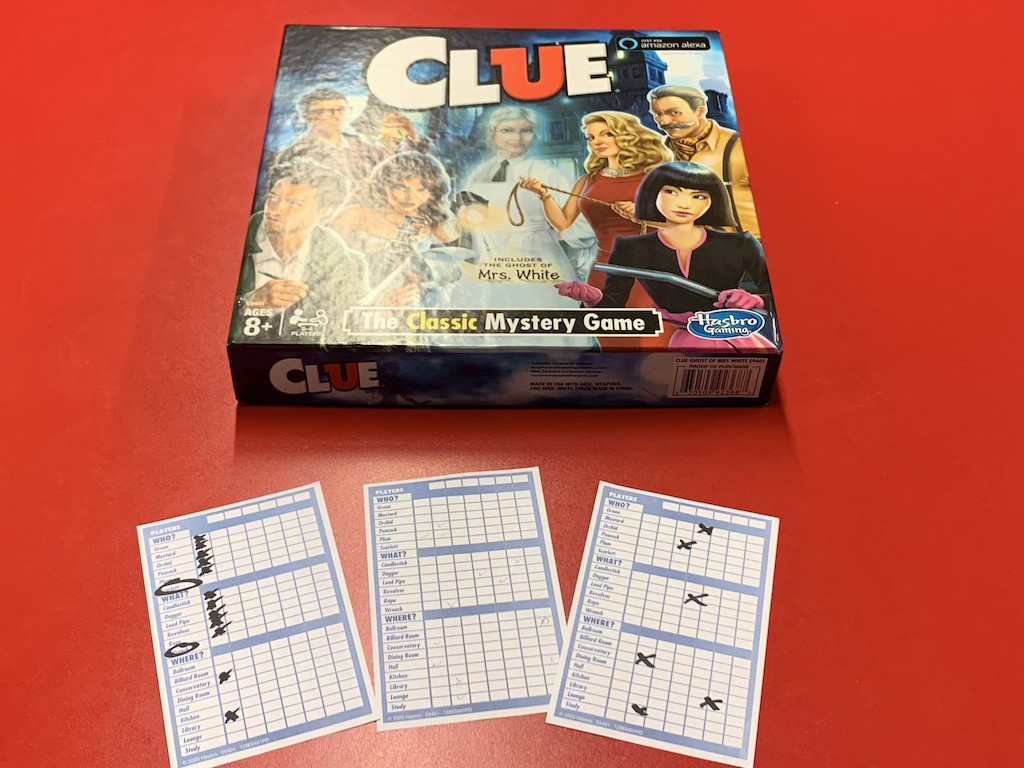 Clue (the boardgame box with clue cards)