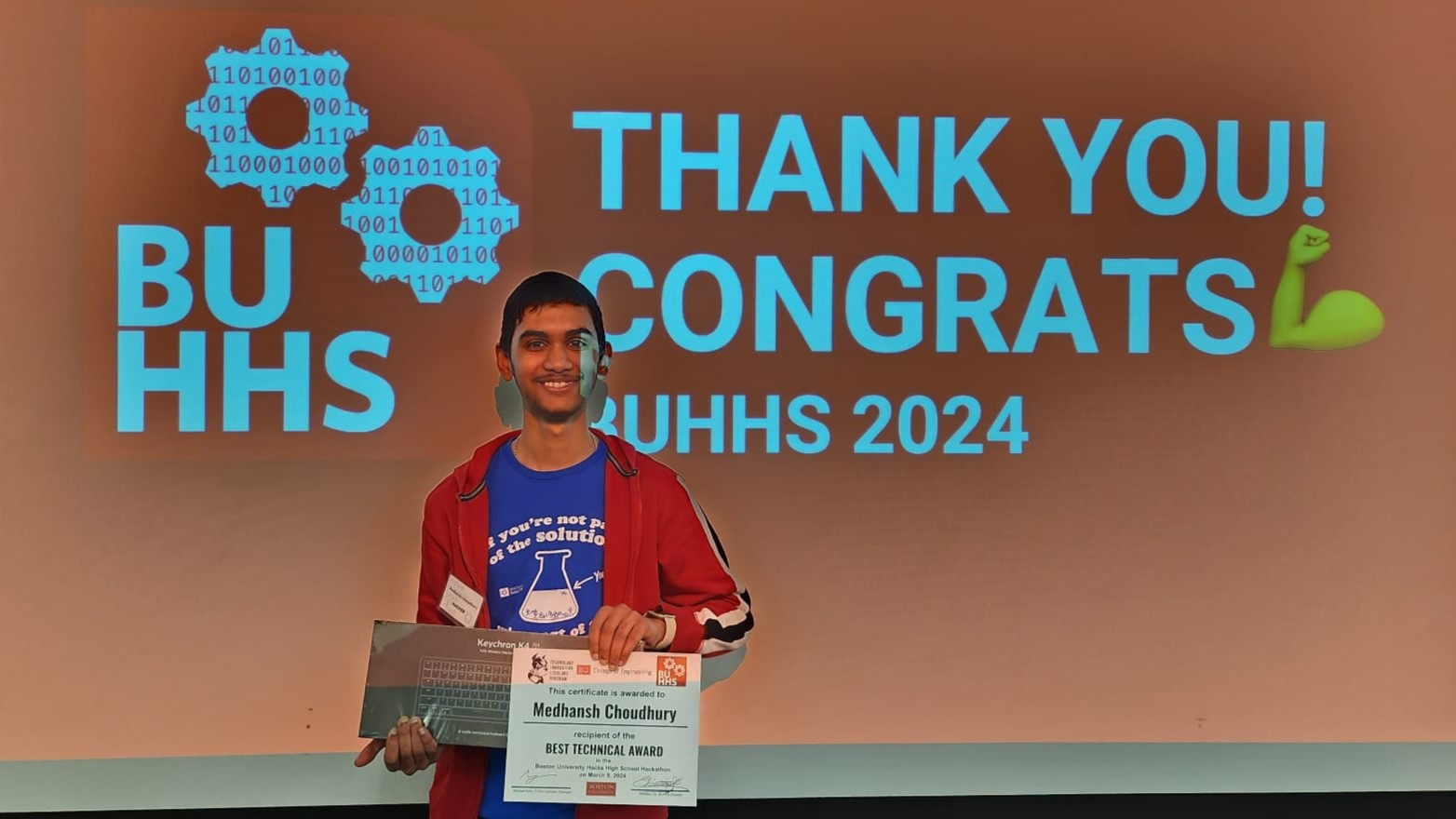 Photograph of Medhansh Choudhury at the BU Hacks High School Hackathon.