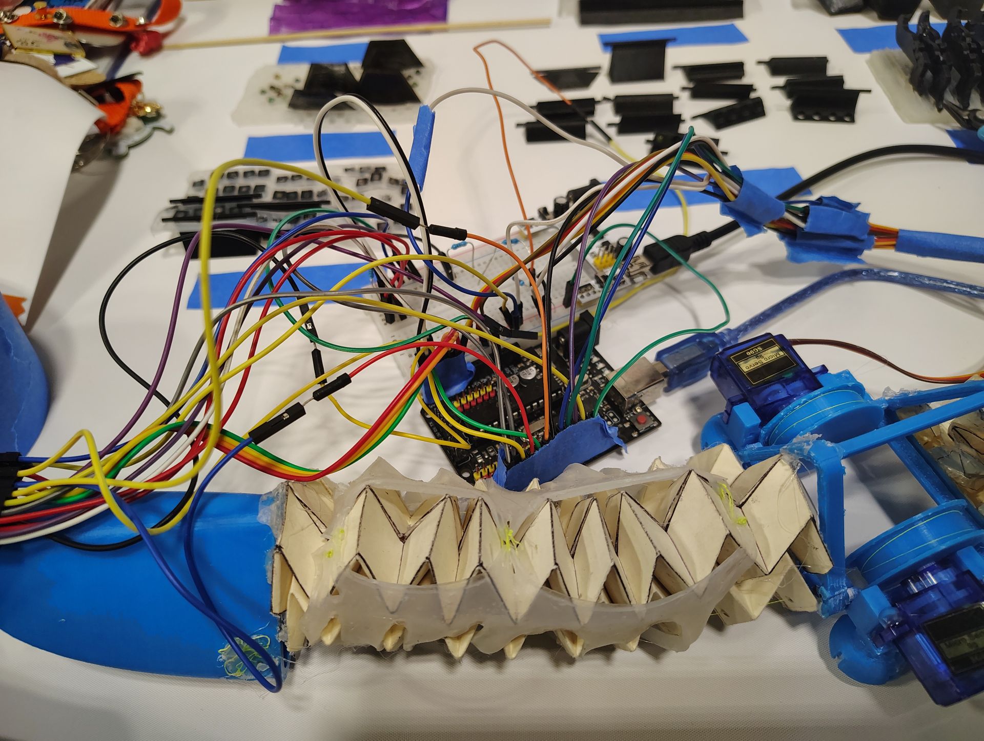 A closeup picture of a soft robotic snake I designed and fabricated.