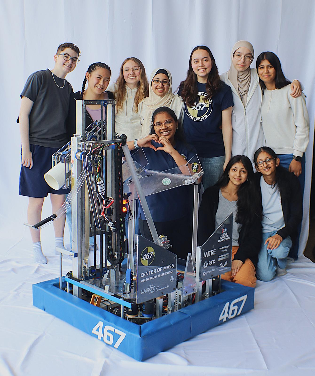 Group photo of me and my friends with their 2025 robot, Nessie