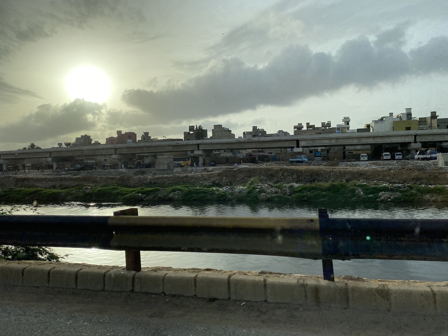 Canals and buildings in Karachi, Pakistan.