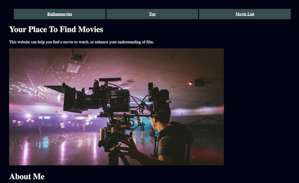 Screenshot of the website I made, Raihanmovies.