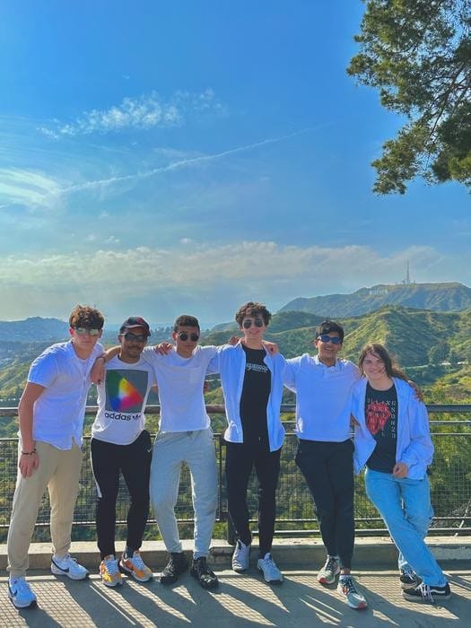 Some of my friends and I in front of the Hollywood sign.