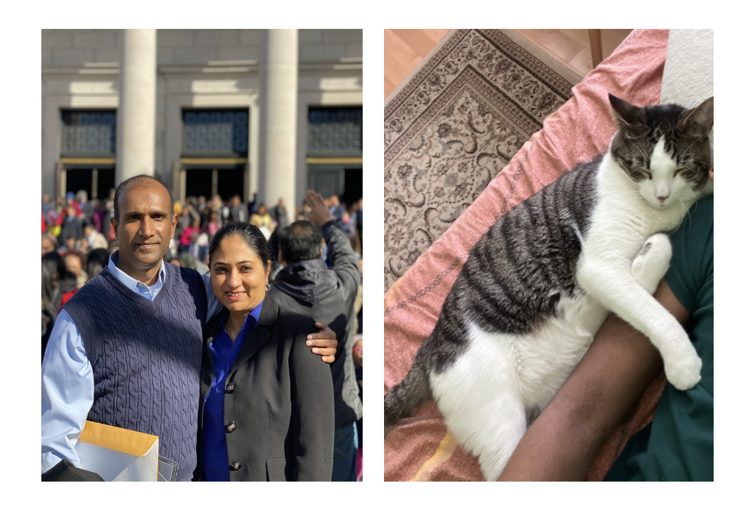 a picture of my mom(left) and dad(right), and a picture of my pet cat Harry.