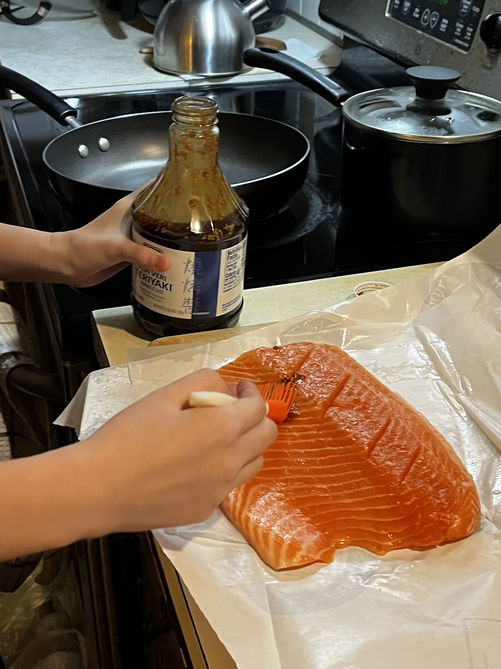 Coating Salmon in Teriyaki