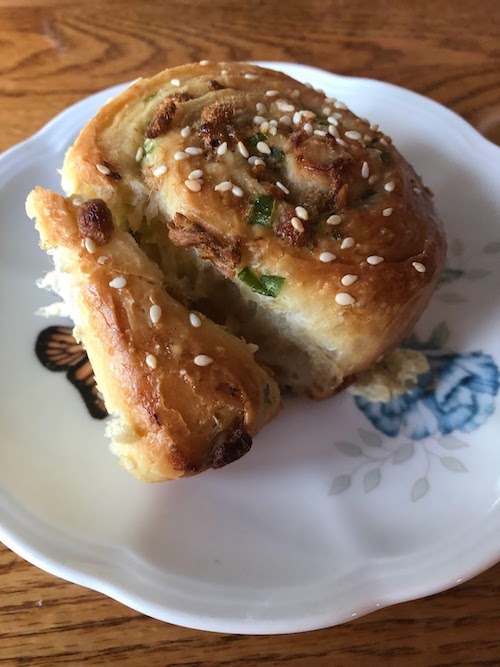 Pork floss buns, they are kind of like a savory cinnamon roll