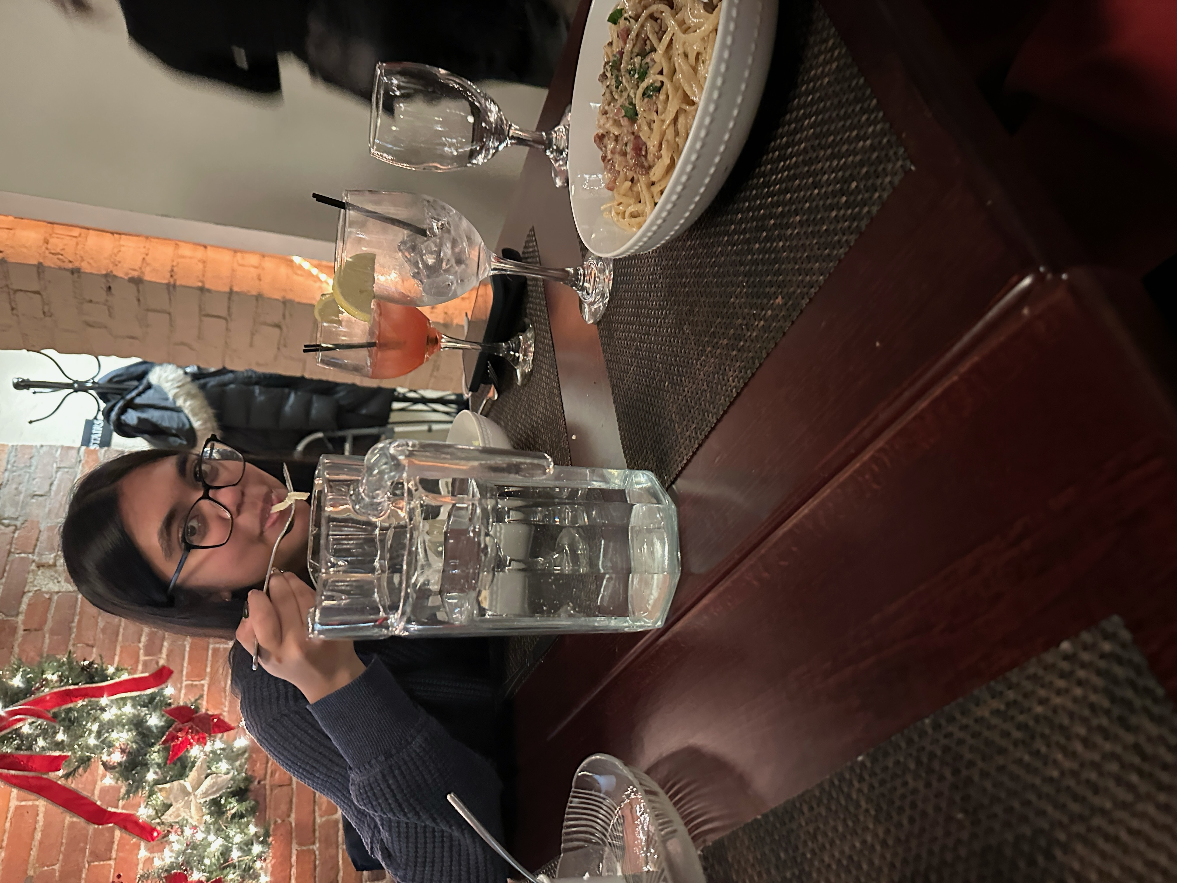 Me eating pasta at a lab holiday dinner!