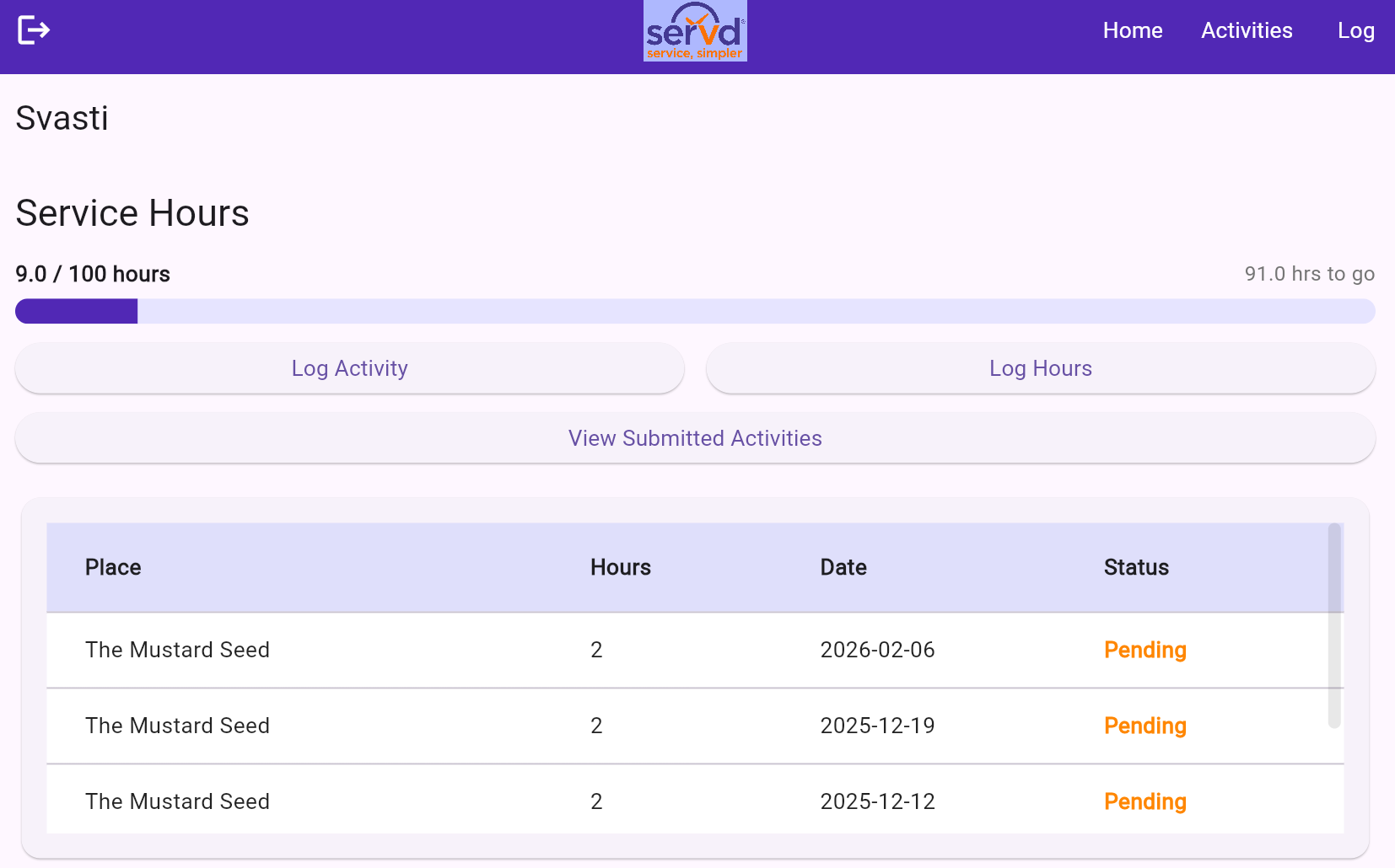 The student home page