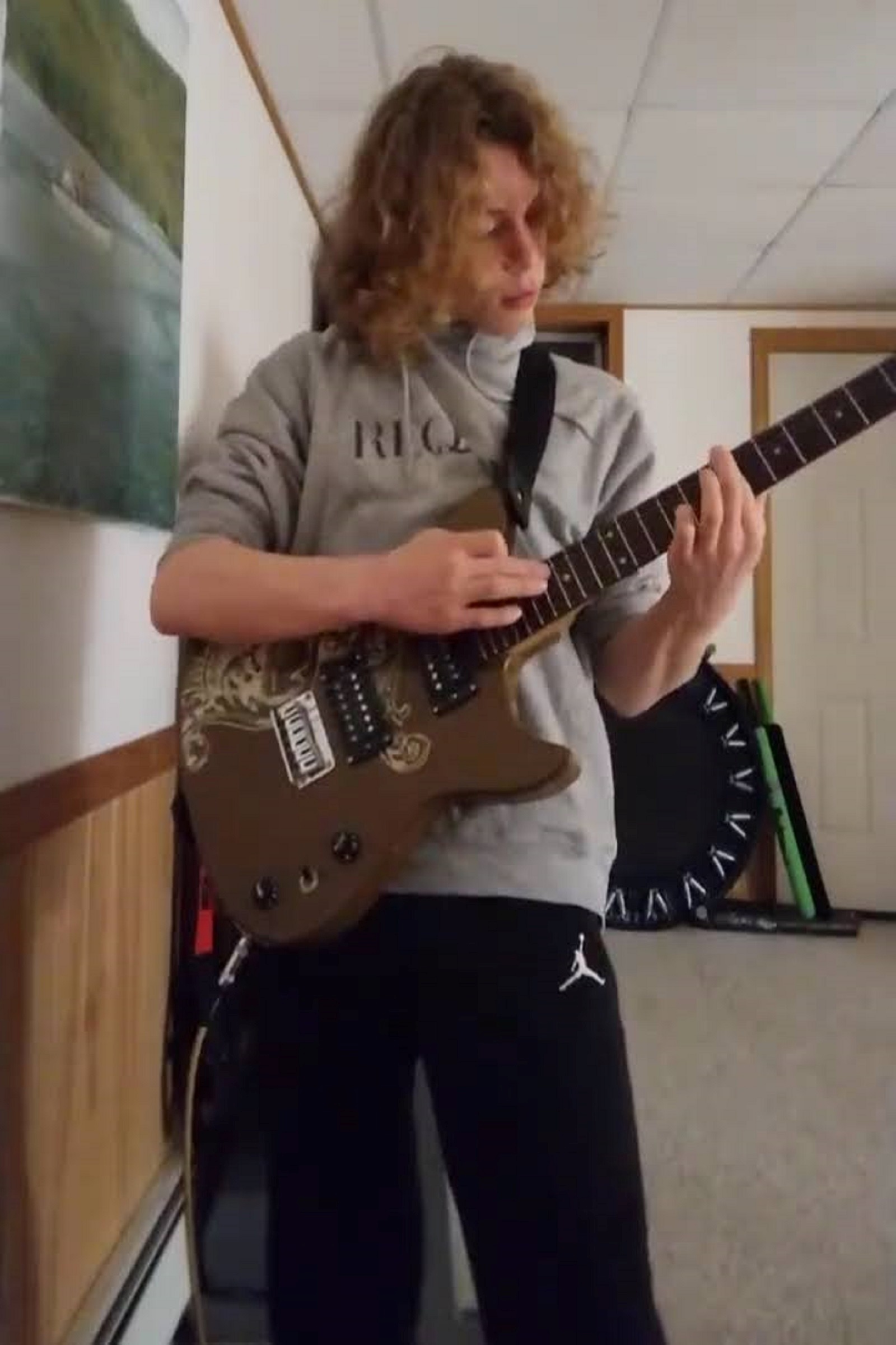 Practicing guitar