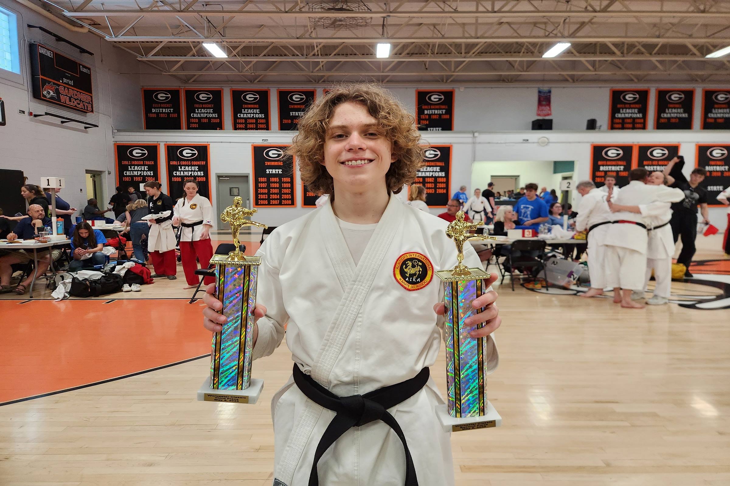 Showing my trophies at the 2023 Central Mass Open tournament