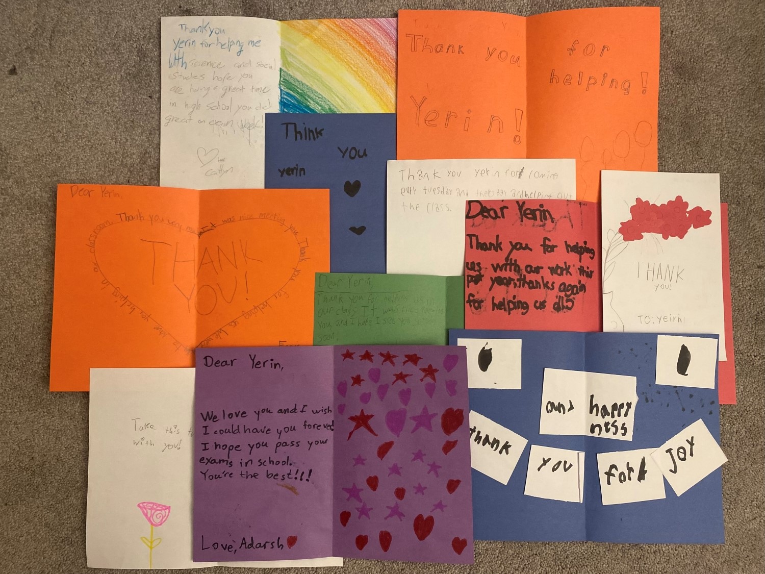 Some cards I recieved from the elementary class I assisted